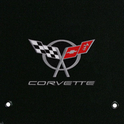 C5 Corvette Crossed Flags and Corvette script logo in silver - close-up