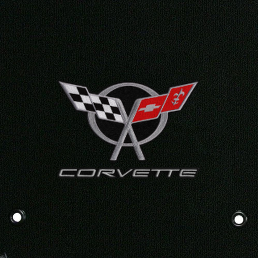 C5 Corvette Crossed Flags and Corvette script logo in silver - close-up