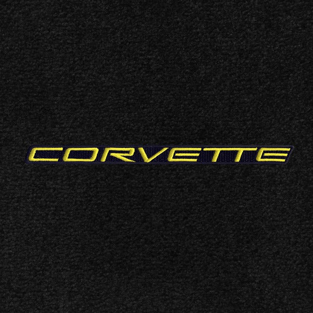 Lloyd Corvette Word Applique Yellow on Black (1997-04) - C5 Corvette floor mat emblem