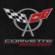 Lloyd Corvette Racing Dbl-C5 Emblem Silver + Silver Red on Black APP - C5 Corvette floor mat emblem