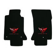 1997-2004 C5 Corvette Lloyd front floor mats - Black with Red Crossed Flags & Corvette Script Logo