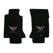 1997-2004 C5 Corvette Lloyd front floor mats - Black with Silver Crossed Flags & Corvette Script Logo
