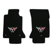 1997-2004 C5 Corvette Lloyd Ultimat front floor mats - Black with Silver Crossed Flags Logo
