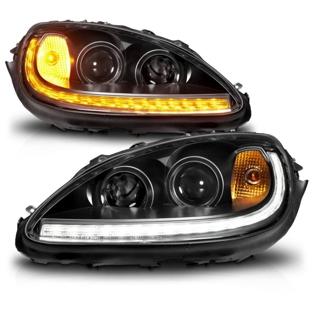C6 Corvette 2005-2013 Projector Sequential Plank Style Headlights Black (W/ DRL) (NO HID KIT)