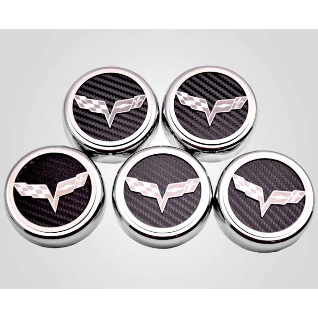 C6 Corvette (Automatic) Crossed Flag Fluid Cap Cover 5Pc Set