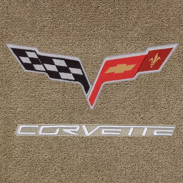 Lloyd C6 Corvette Double Logo Applique Silver/Beige - C6 Corvette floor mat emblem
