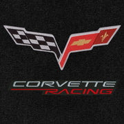 Lloyd Corvette Racing Dbl-C6 Emblem + Silver Red on Black APP - C6 Corvette floor mat emblem