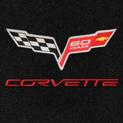 Lloyd C6 60 Years Double Logo Red/Blk Corvette - C6 Corvette floor mat emblem