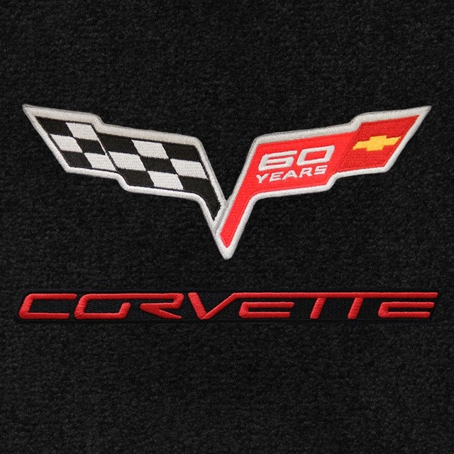 Lloyd C6 60 Years Double Logo Red/Blk Corvette - C6 Corvette floor mat emblem