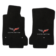 2008-2012 C6 Corvette Lloyd front floor mats with Crossed Flags Logo & Corvette Script