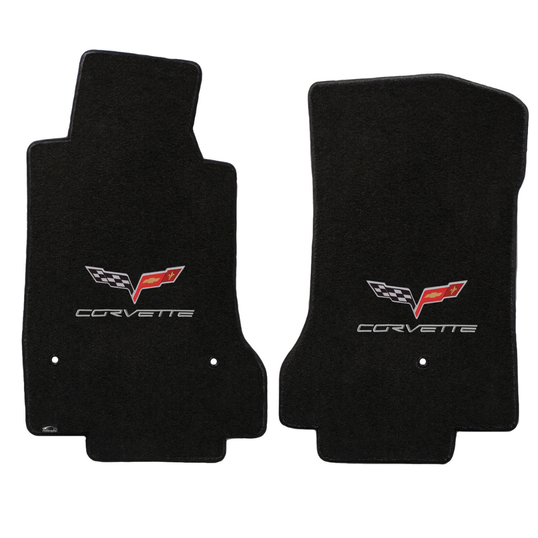 2008-2012 C6 Corvette Lloyd front floor mats with Crossed Flags Logo & Corvette Script