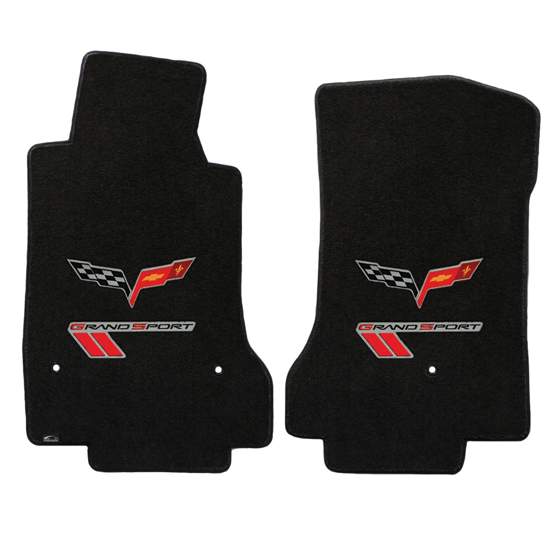 2010-2012 C6 Corvette Grand Sport Lloyd front floor mats - Crossed Flags & Grand Sport Logo