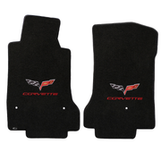 2008-2012 C6 Corvette Lloyd front floor mats - Red Crossed Flags Logo & Corvette Script