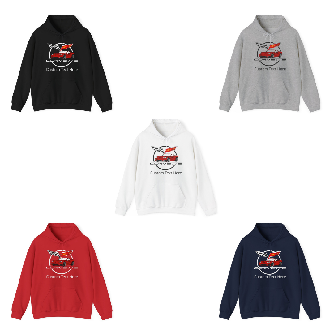 C6 Corvette Personalized Custom Car Color Cotton Blend Hooded Sweatshirt- RED
