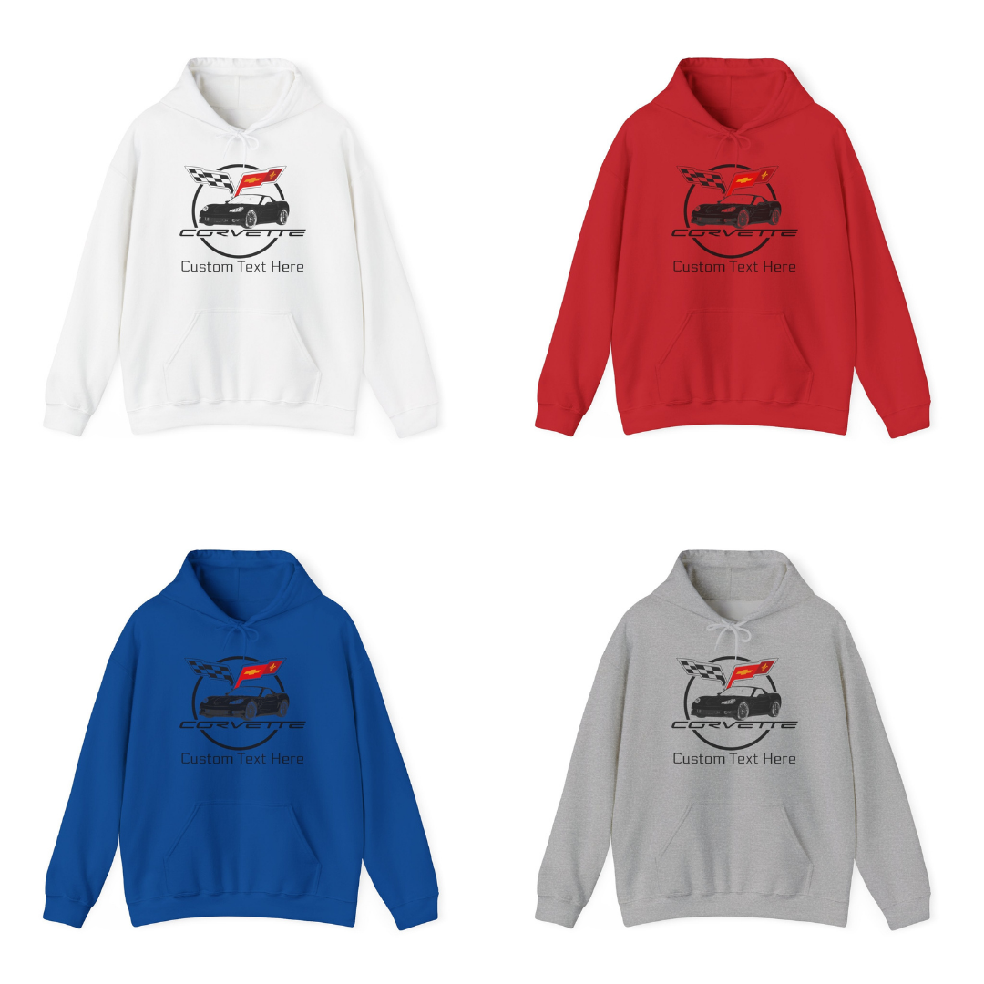 C6 Corvette Personalized Custom Car Color Cotton Blend Hooded Sweatshirt - BLACK