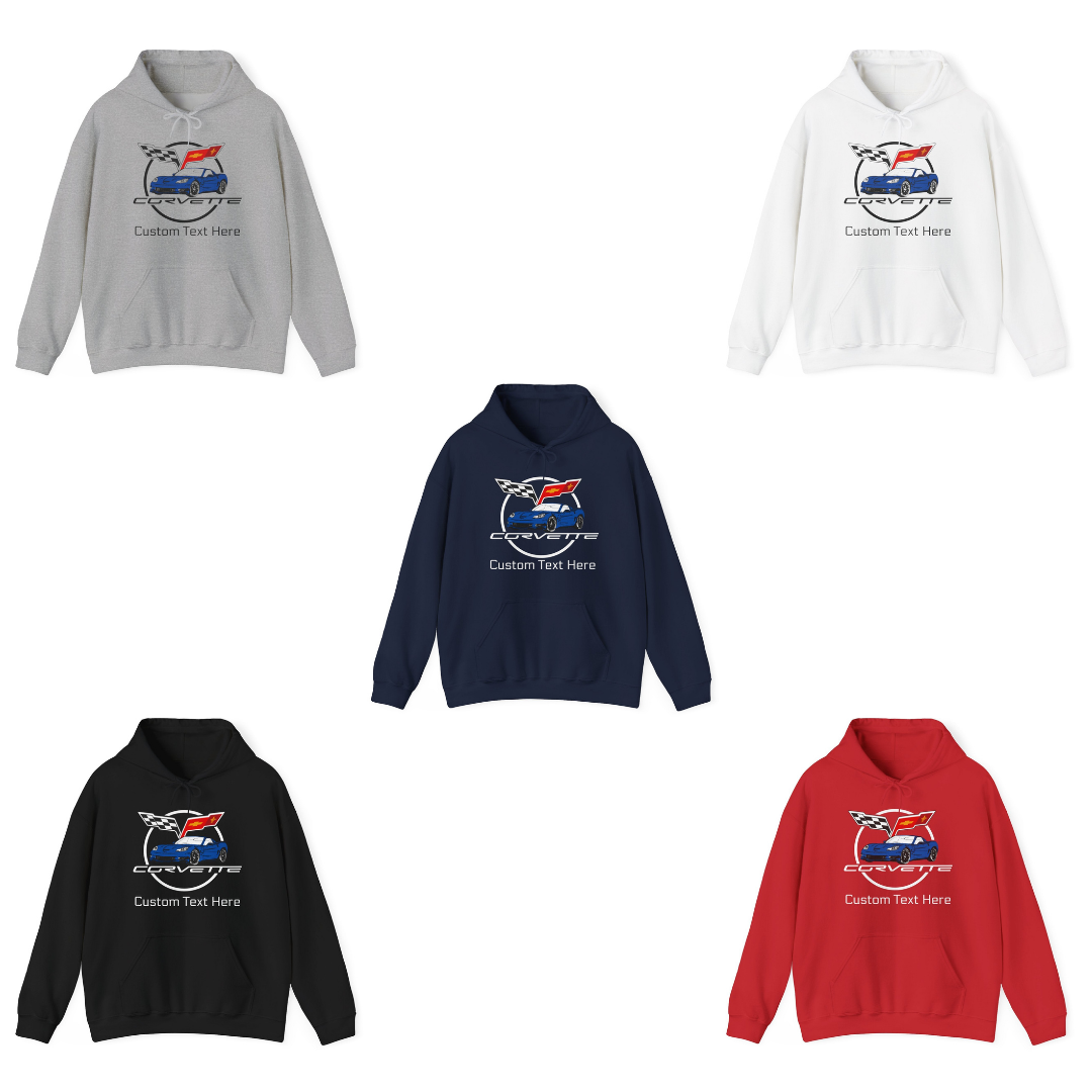C6 Corvette Personalized Custom Car Color Cotton Blend Hooded Sweatshirt - BLUE