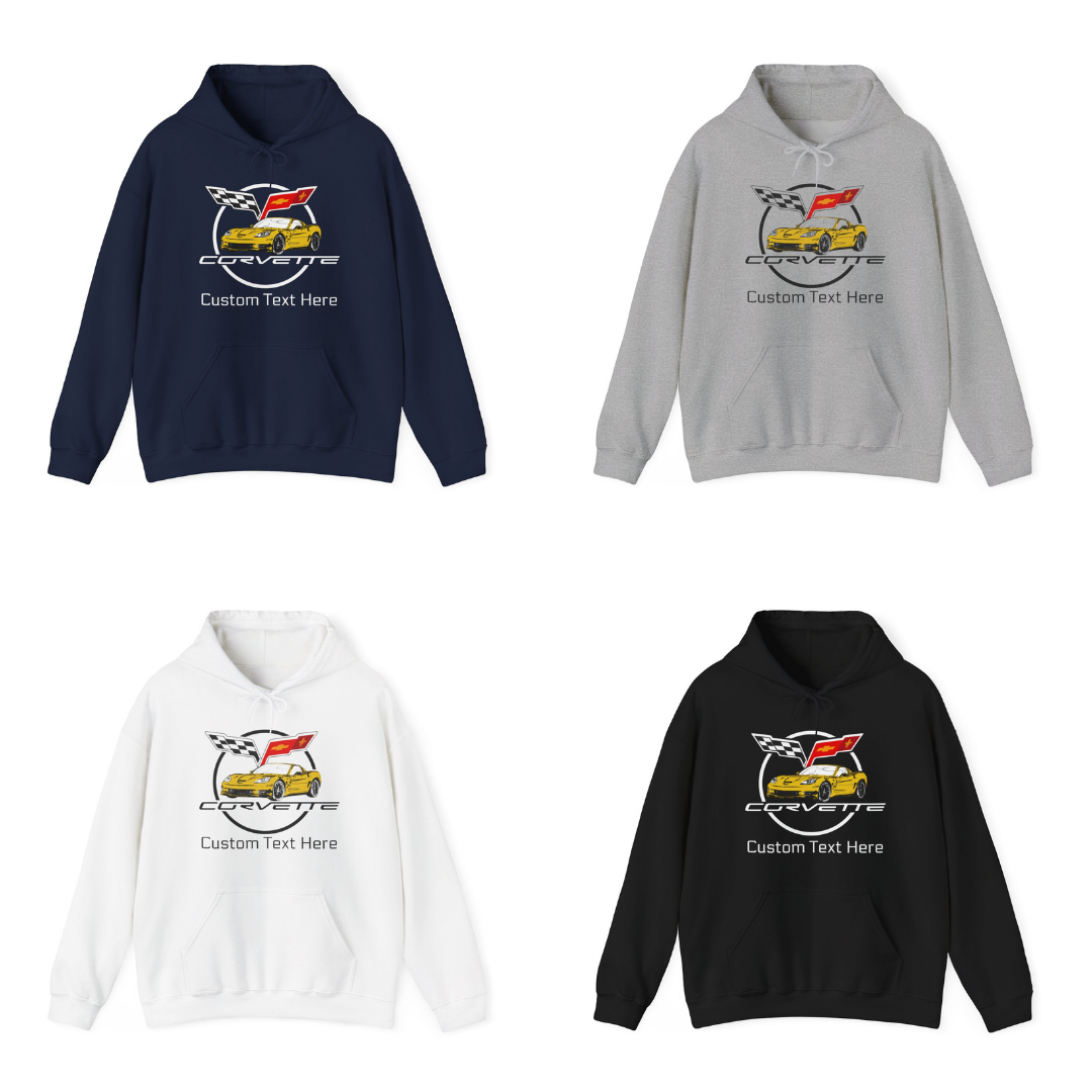 C6 Corvette Personalized Custom Car Color Cotton Blend Hooded Sweatshirt- YELLOW
