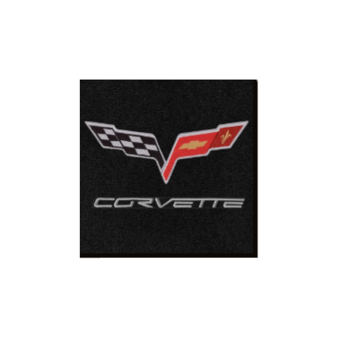 2008-2012 C6 Corvette Lloyd Classic Loop front floor mats - Black with the Crossed Flags Logo & Corvette Script