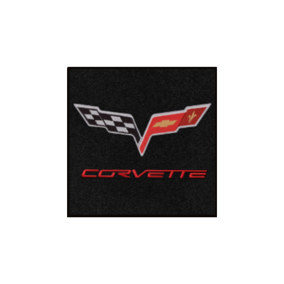 2005-2013 C6 Corvette Lloyd Classic Loop Floor Mats - C6 logo and Corvette script, red