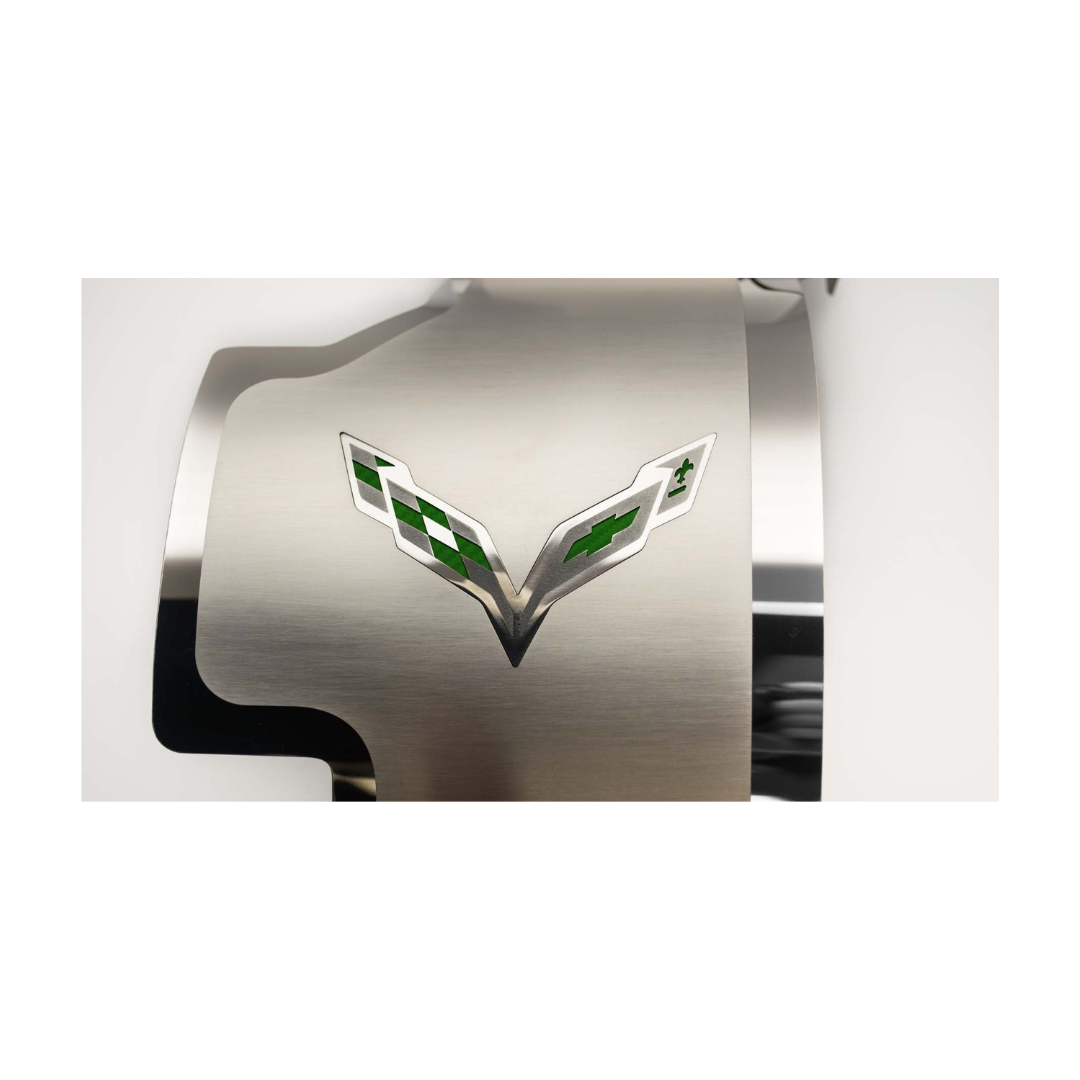 C7 Corvette Alternator Cover | Crossed Flags Emblem | Color Options | 2014-2019