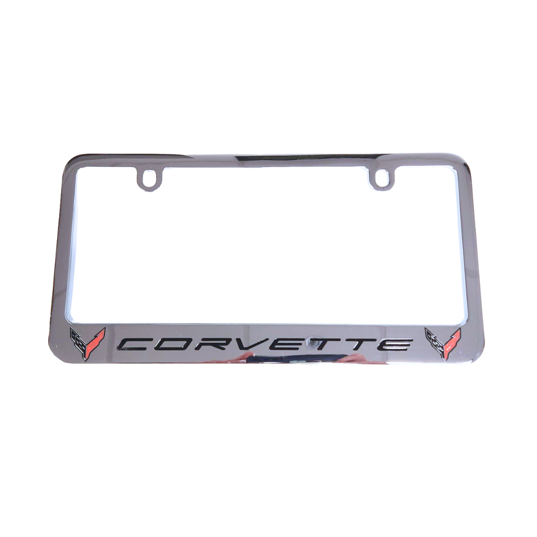 C8 Corvette Double Logo Ultra Series Metal Engraved License Plate Frame