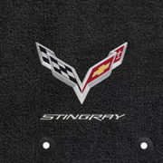 C7 Corvette Crossed Flags and Stingray script logo in silver - close-up