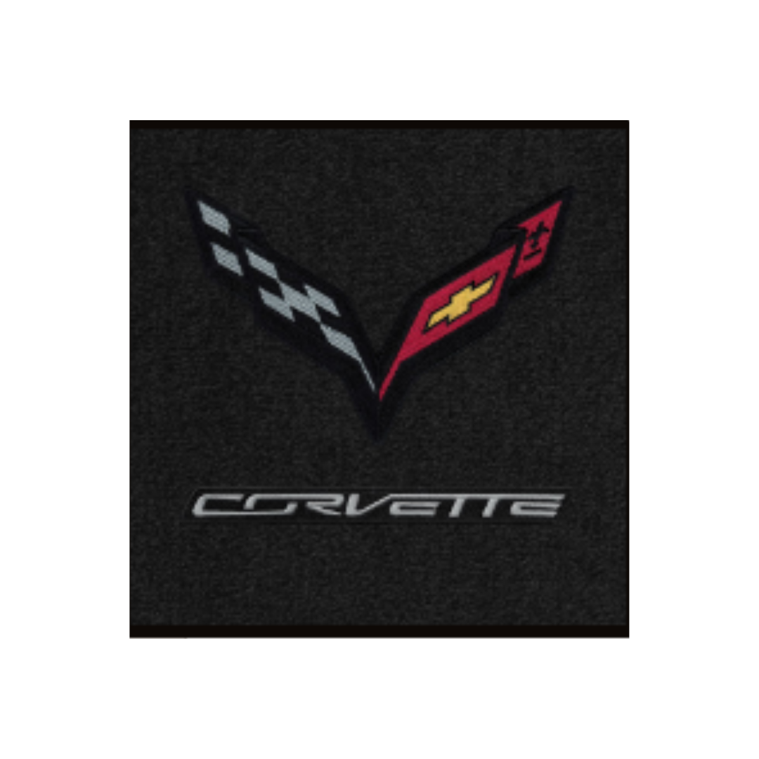 2014-2019 C7 Corvette Lloyd Velourtex Floor Mats - Carbon Flags with Corvette script