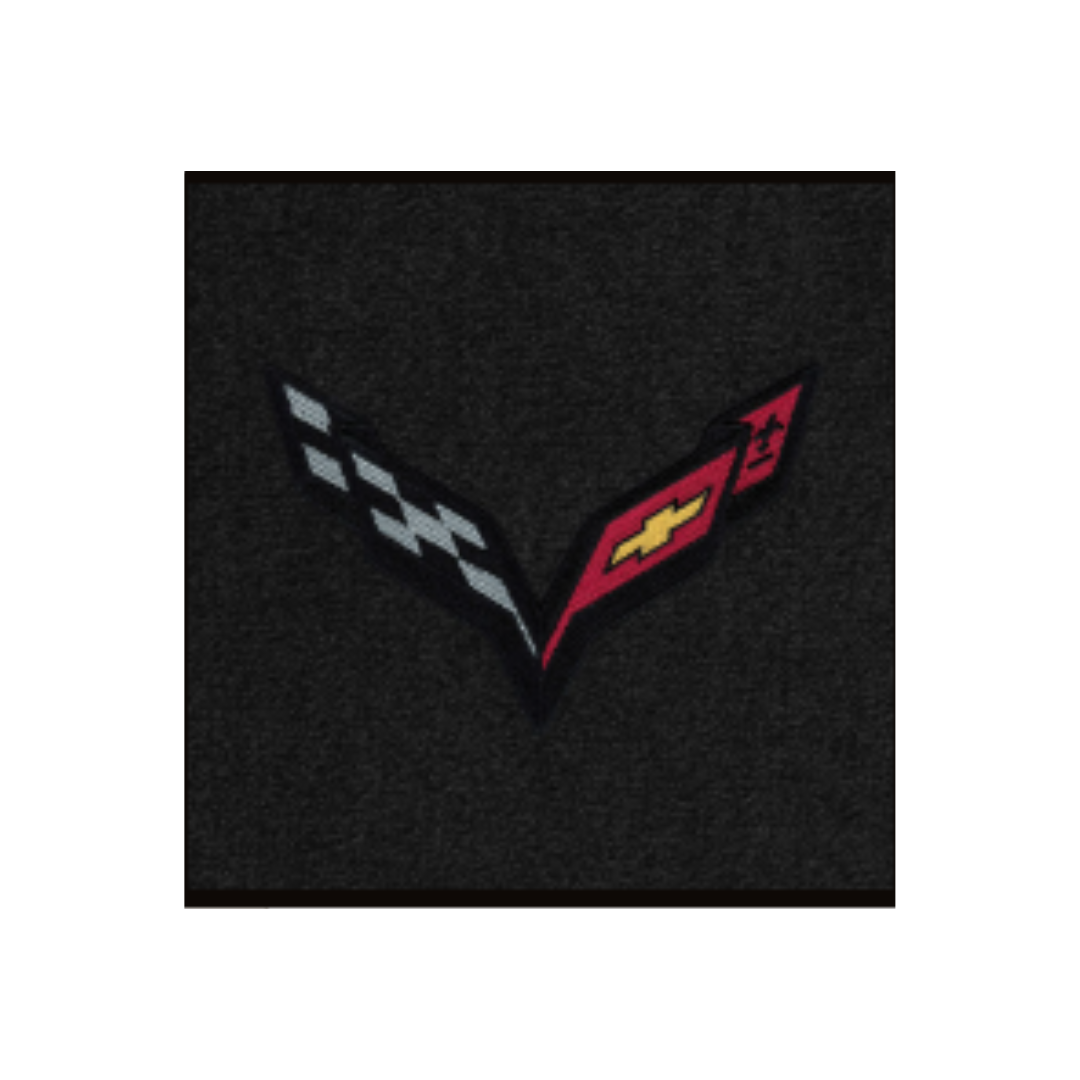 2014-2019 C7 Corvette Lloyd Classic Loop front floor mats - Black with the Carbon Crossed Flags Logo