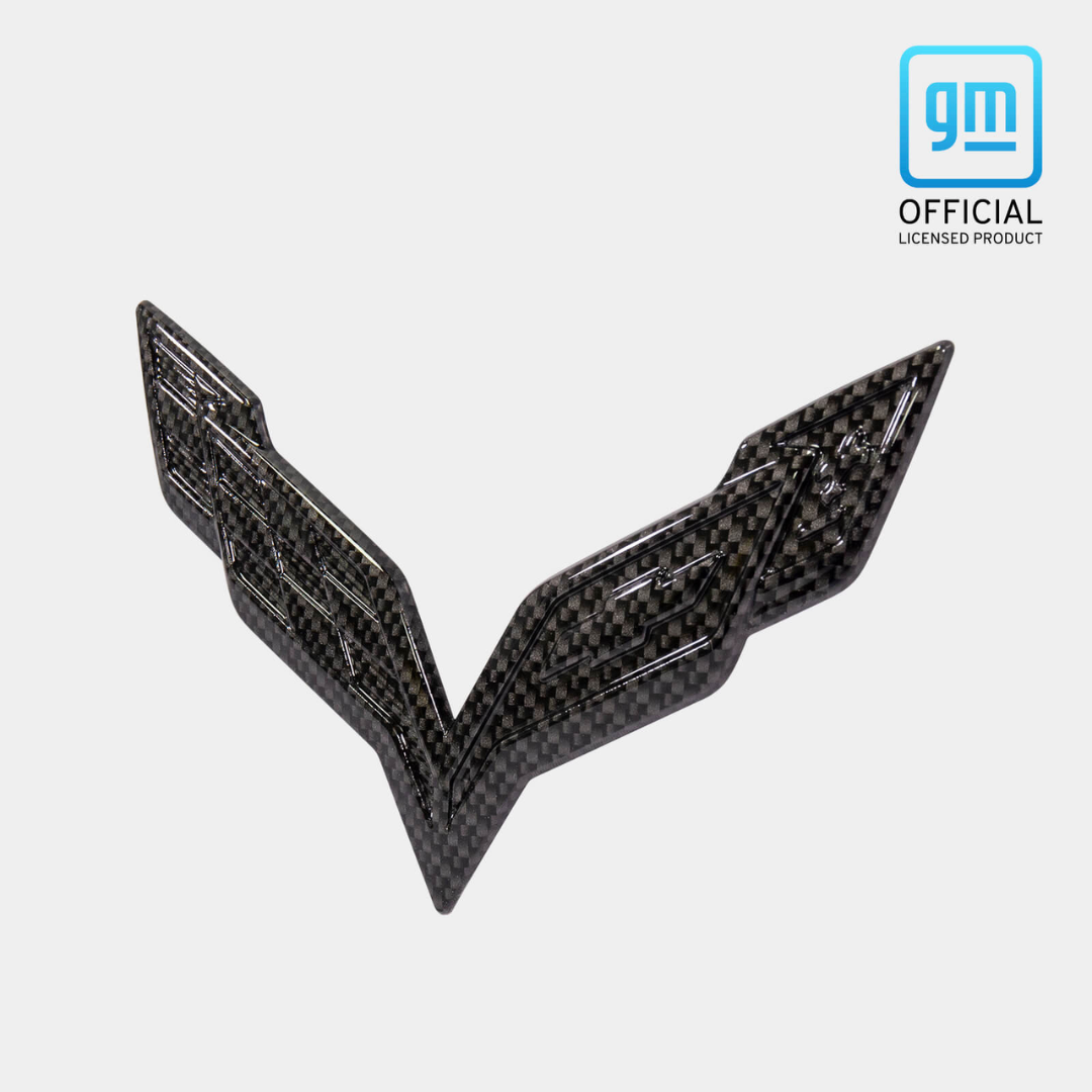 C7 Corvette Front and Rear Flag Emblems Hydro Carbon Fiber Pair