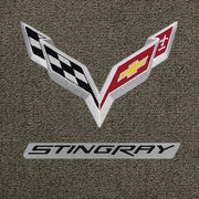 Lloyd C7 Corvette Flags & Stingray Script Blk On Silver - C7 Corvette floor mat emblem