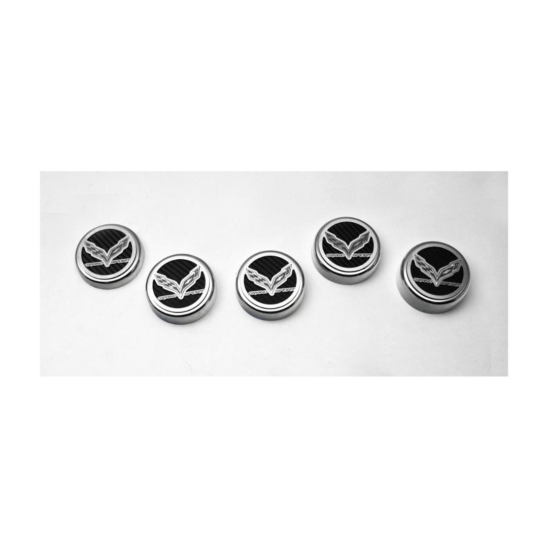 C7 Corvette Grand Sport Fluid Cap Cover Set | Crossed Flags | 6 pc | Manual | 2016-2019