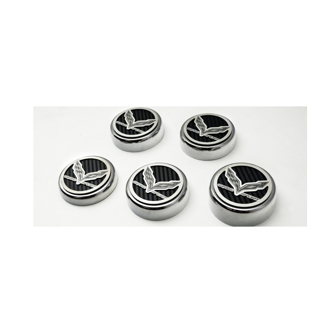 C7 Corvette Grand Sport Fluid Cap Cover Set | Crossed Flags | 6 pc | Manual | 2016-2019