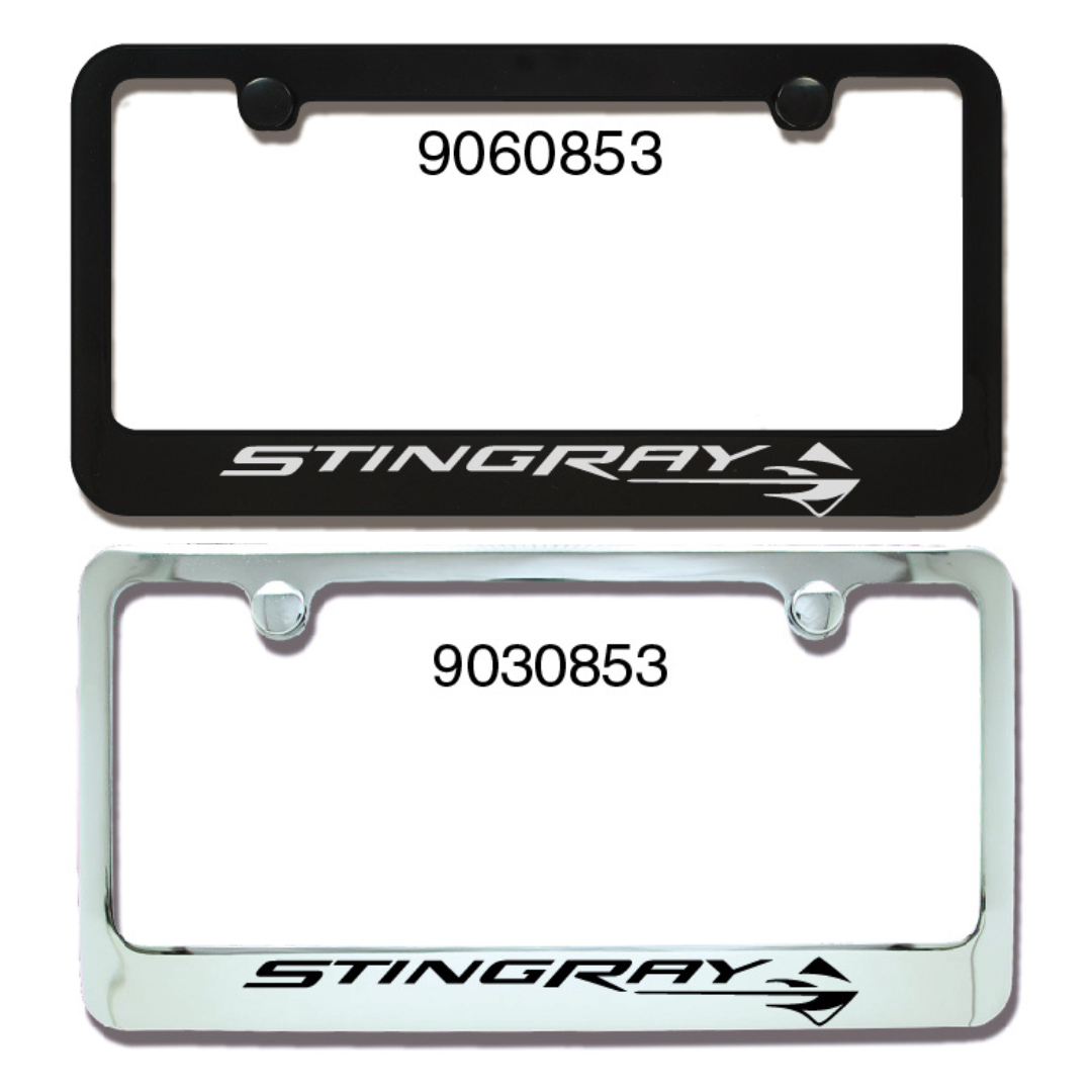C7 Corvette Stingray Ultra Series Metal Engraved License Plate Frame Black Chrome Brass Zinc