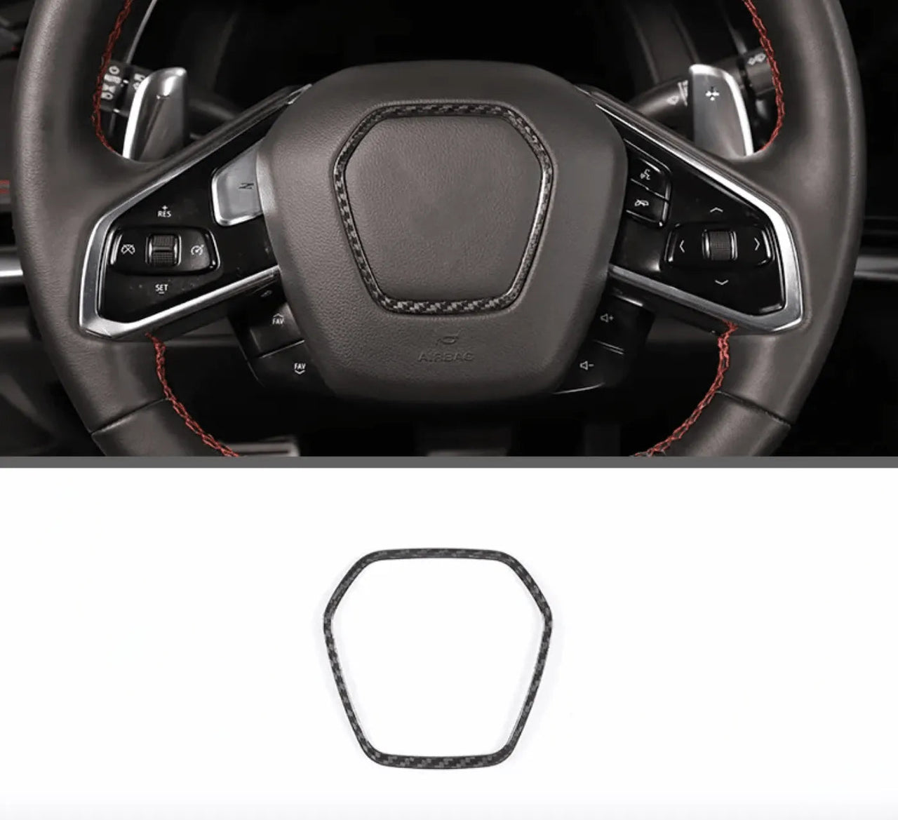 C8 2020+ Corvette Carbon Fiber Steering Wheel Airbag Chrome Trim Delete Cover