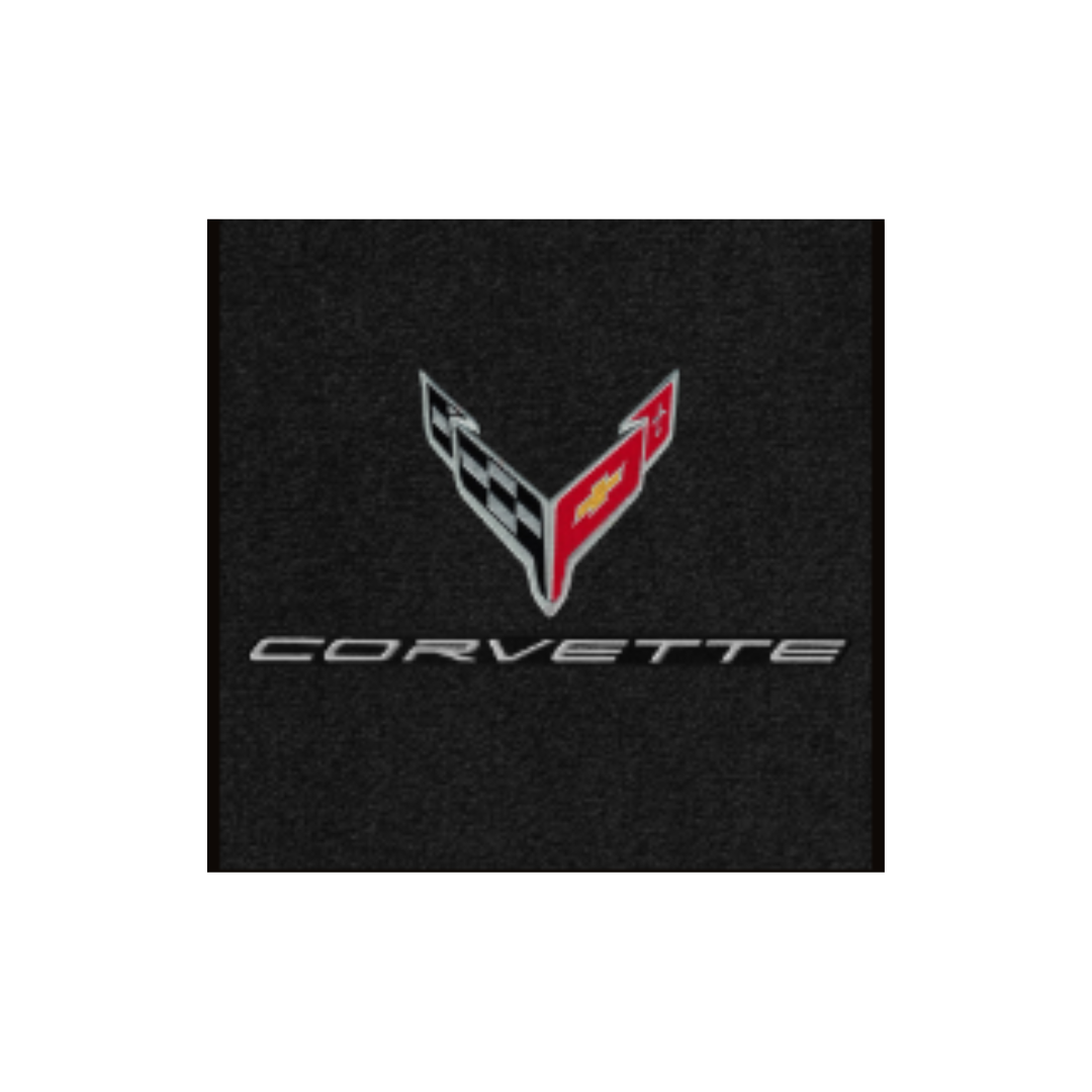 2020-2027 C8 Corvette Lloyd Velourtex Floor Mats - Silver Flags over Corvette script, stacked