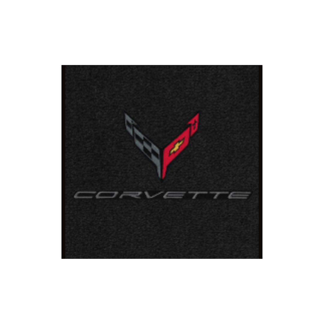 2020-2027 C8 Corvette Lloyd Velourtex Floor Mats - Carbon Flags over Corvette script, stacked