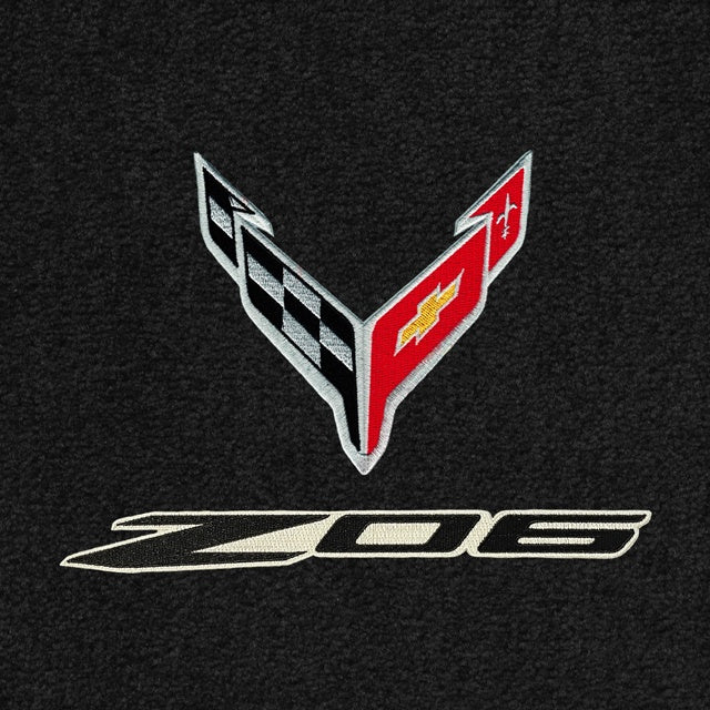 Lloyd C8 Flags Silver and Z06 Blk on Silver Double (2023-ON) App - C8 Corvette floor mat emblem
