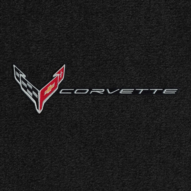 Lloyd C8 Flags Silver and Corvette Word Combo (2020-ON) Applique - C8 Corvette floor mat emblem