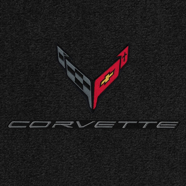 Lloyd C8 Flags Carbon & Corvette Word Carbon Dbl (2020-ON) Applique - C8 Corvette floor mat emblem