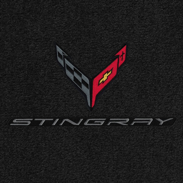 Lloyd C8 Flags Carbon & Stingray Word Carbon Dbl (2020-ON) Applique - C8 Corvette floor mat emblem