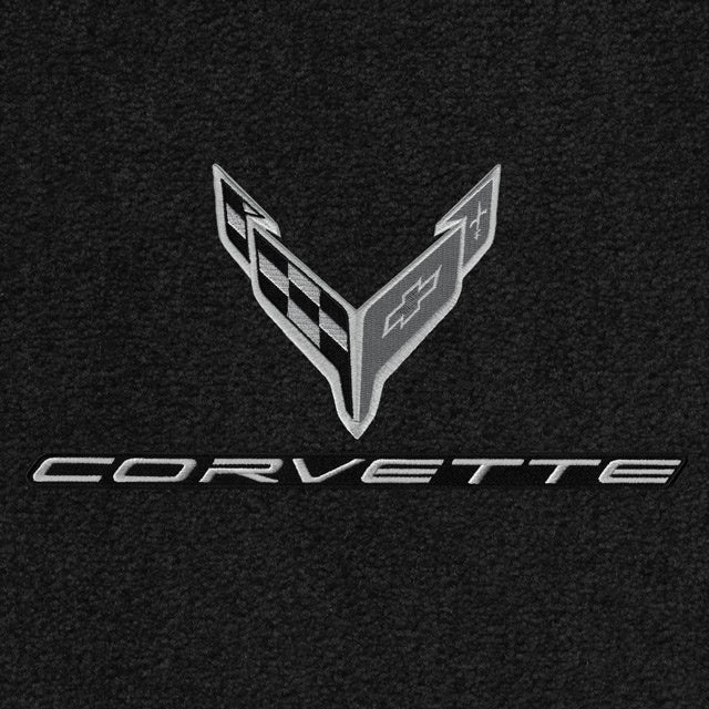 Lloyd C8 Flags Monochromatic & Corvette Word Silver Dbl (2020-ON) Applique - C8 Corvette floor mat emblem