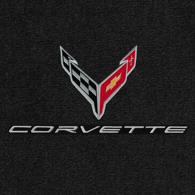 Lloyd C8 Flags Silver & Corvette Word Silver Dbl (2020-ON) Applique - C8 Corvette floor mat emblem