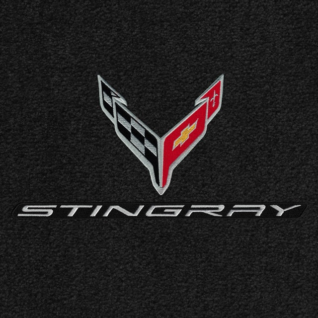 Lloyd C8 Flags Silver & Stingray Word Silver Dbl (2020-ON) Applique - C8 Corvette floor mat emblem