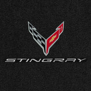 Lloyd C8 Flags Silver & Stingray Word Silver Dbl (2020-ON) Applique - C8 Corvette floor mat emblem