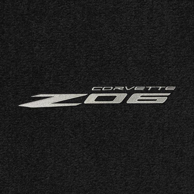 Lloyd C8 Corvette Word and Z06 Silver on Black Combo (2023-ON) App - C8 Corvette floor mat emblem