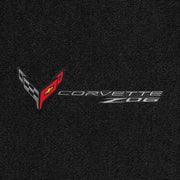 Lloyd C8 Flags Carbon with Corvette word and Z06 Combo (2023-ON) App - C8 Corvette floor mat emblem