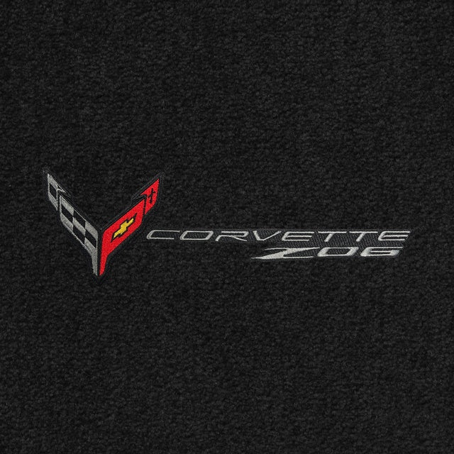 Lloyd C8 Flags Carbon with Corvette word and Z06 Combo (2023-ON) App - C8 Corvette floor mat emblem