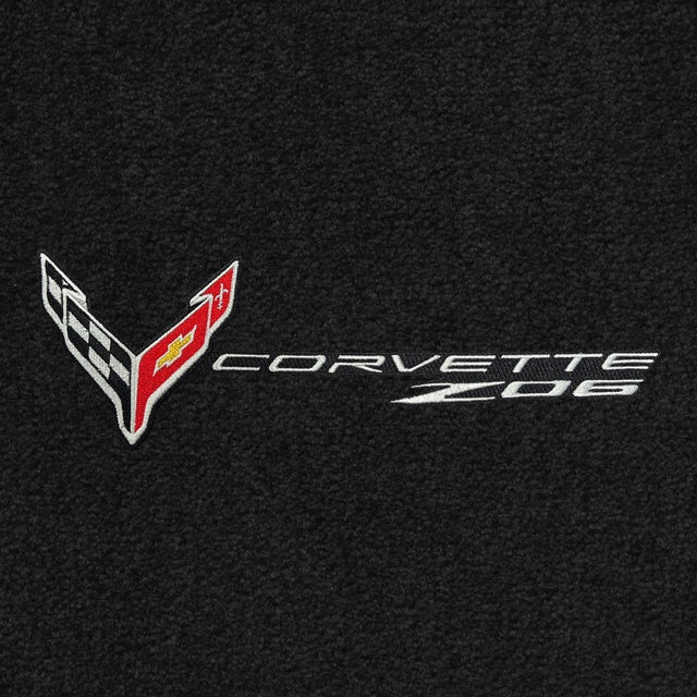 Lloyd C8 Flags Silver with Corvette word and Z06 Combo (2023-ON) App - C8 Corvette floor mat emblem