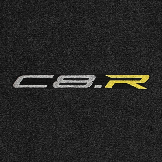 Lloyd C8 Racing C8.R Silver with Yellow R Applique (2020-ON) - C8 Corvette floor mat emblem
