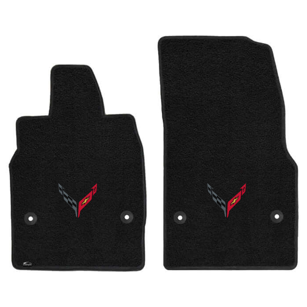 2020-2027 C8 Corvette Lloyd front floor mats - Carbon Crossed Flags Logo (Non E-Ray)